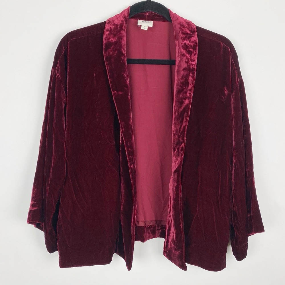 GAP Silk Blend Velvet Kimono Sleeve Open Front Cardigan Jacket Women XS Burgundy